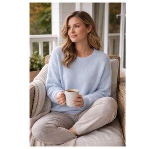 BLEU GRAY Soft Eyelash Knit Pull Over Crew Hi Low Sweater Icy Blue Sz XL Cozy